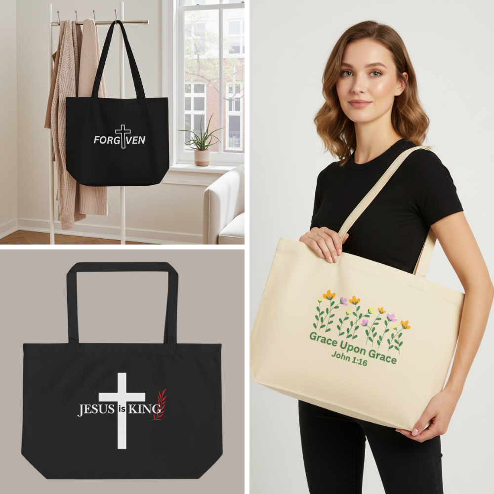 Faith-Inspired Large Cotton Tote Bags