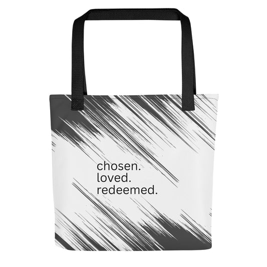 Christian tote bag - chosen. loved. redeemed. Tote Bag - Saint Label