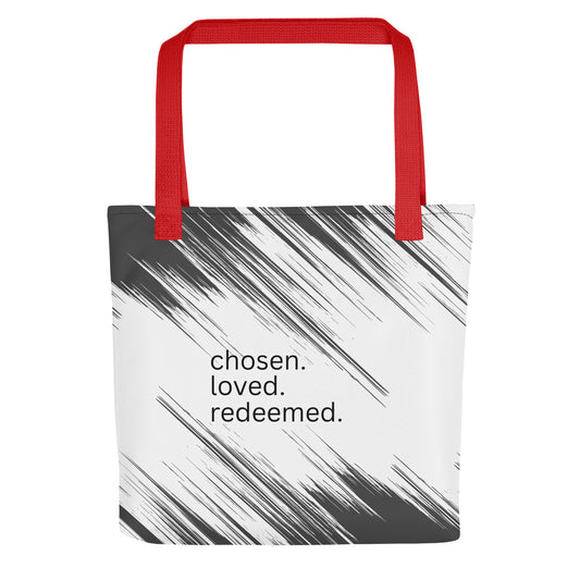 Christian tote bag - chosen. loved. redeemed. Tote Bag - Saint Label