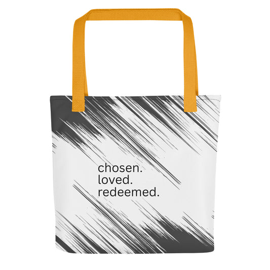 Christian tote bag - chosen. loved. redeemed. Tote Bag - Saint Label
