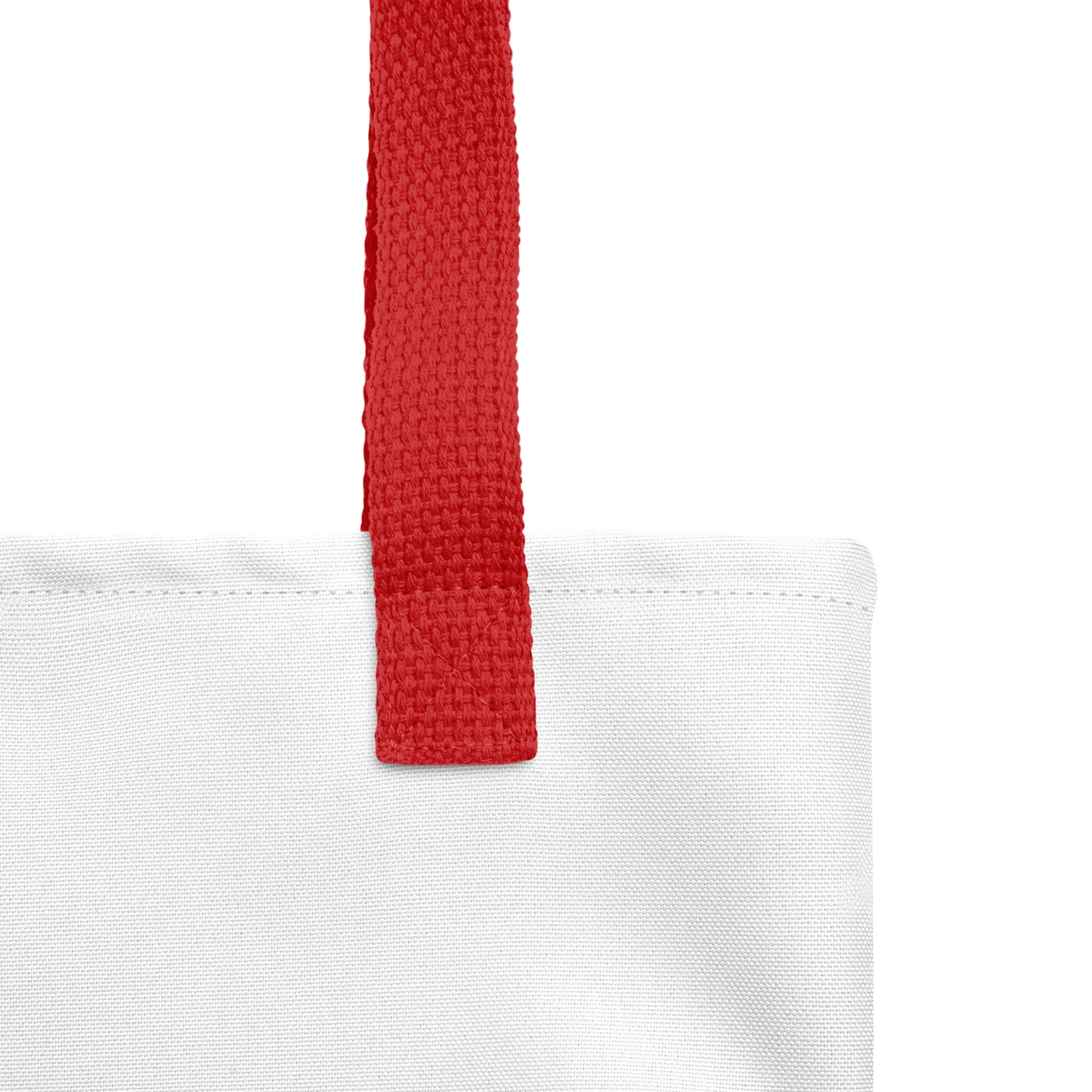 Patriotic tote bag with a red strap on a white background