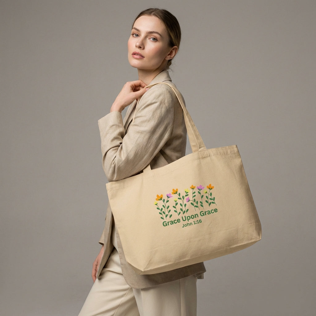 Grace Upon Grace Large Cotton Tote Bag - John 1:16