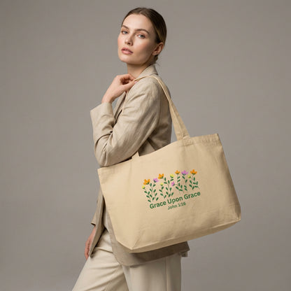 Grace Upon Grace Large Cotton Tote Bag - John 1:16