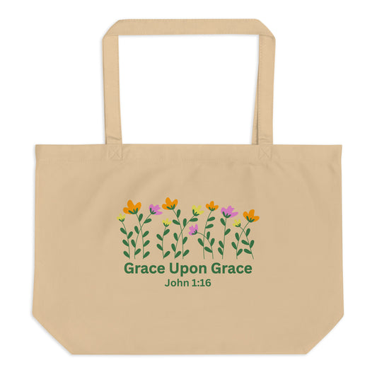 Grace Upon Grace Large Cotton Tote Bag - John 1:16